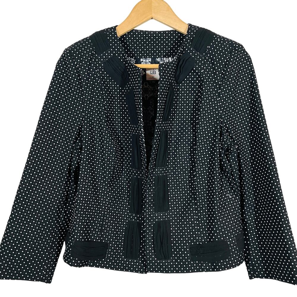 Cabi Open Front Blazer Crop Jacket Polka Dot Ribbon Trim Career Casual - 10